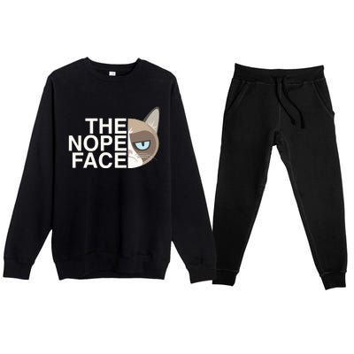 The Nope Face | Funny Lazy Cat Joke Hoodie for & Wo Premium Crewneck Sweatsuit Set