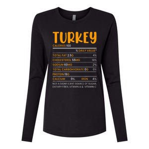 TURKEY NUTRITION FACTS Funny Thanksgiving Christmas Food Womens Cotton Relaxed Long Sleeve T-Shirt