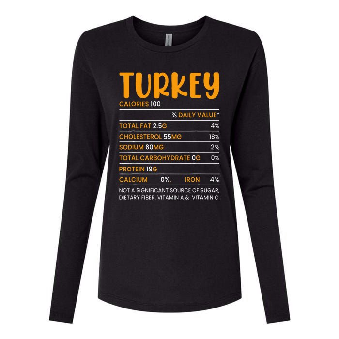 TURKEY NUTRITION FACTS Funny Thanksgiving Christmas Food Womens Cotton Relaxed Long Sleeve T-Shirt