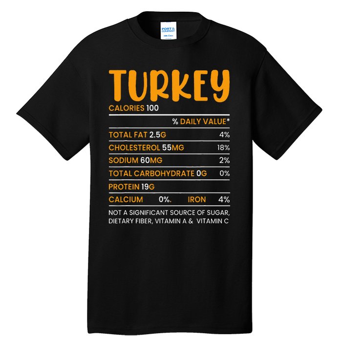 TURKEY NUTRITION FACTS Funny Thanksgiving Christmas Food Tall T-Shirt