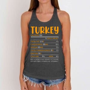 TURKEY NUTRITION FACTS Funny Thanksgiving Christmas Food Women's Knotted Racerback Tank