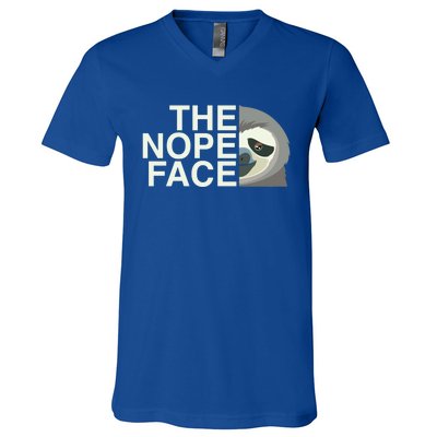 The Nope Face Funny Lazy Sloth Face Gift V-Neck T-Shirt