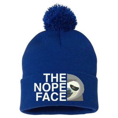 The Nope Face Funny Lazy Sloth Face Gift Pom Pom 12in Knit Beanie