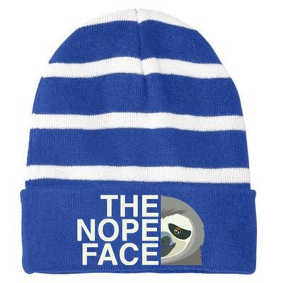 The Nope Face Funny Lazy Sloth Face Gift Striped Beanie with Solid Band