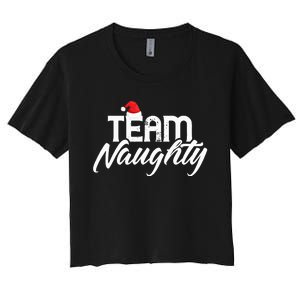 Team Naughty Funny Couple Matching Outfit Team Nice Women's Crop Top Tee