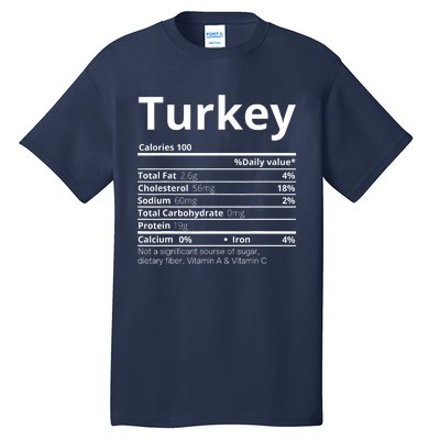 Turkey Nutrition Facts Thanksgiving Costume Tall T-Shirt