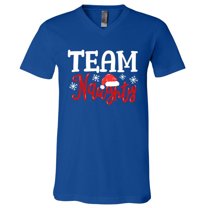 Team Naughty Funny Couple Matching Outfit Team Nice Family Great Gift V-Neck T-Shirt