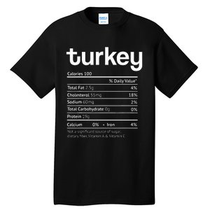 Turkey Nutrition Facts Funny Thanksgiving Christmas food Tall T-Shirt