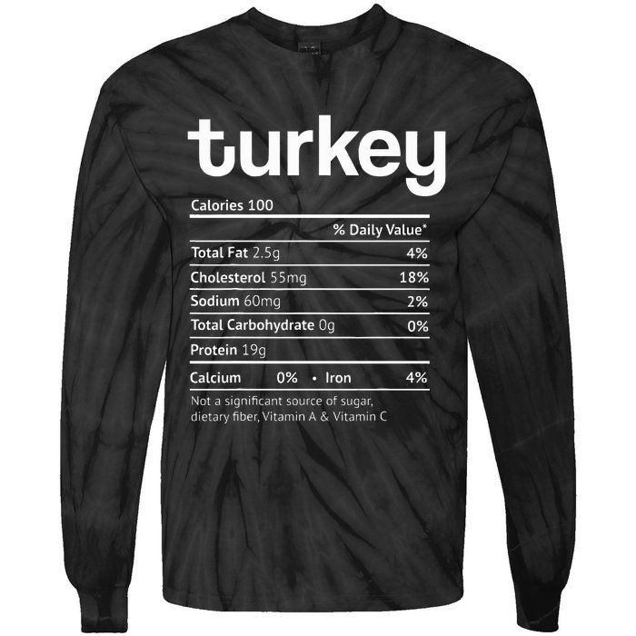 Turkey Nutrition Facts Funny Thanksgiving Christmas food Tie-Dye Long Sleeve Shirt