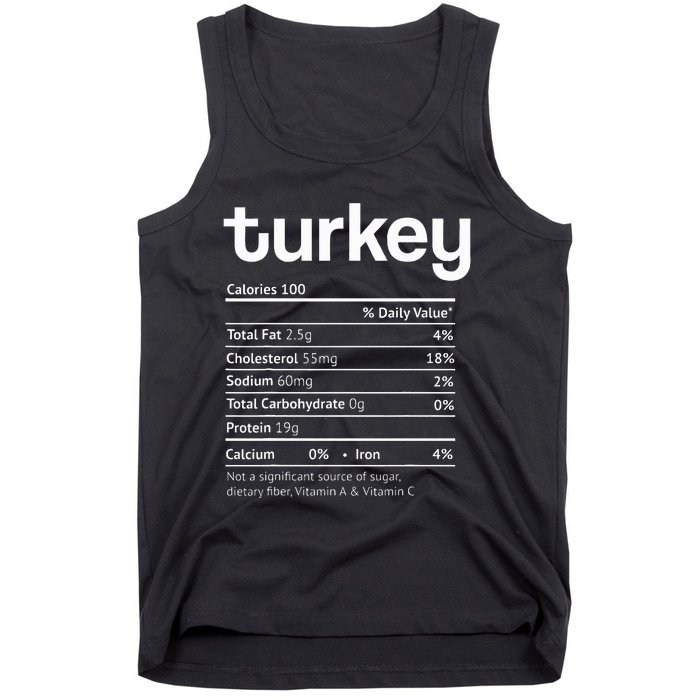 Turkey Nutrition Facts Funny Thanksgiving Christmas food Tank Top