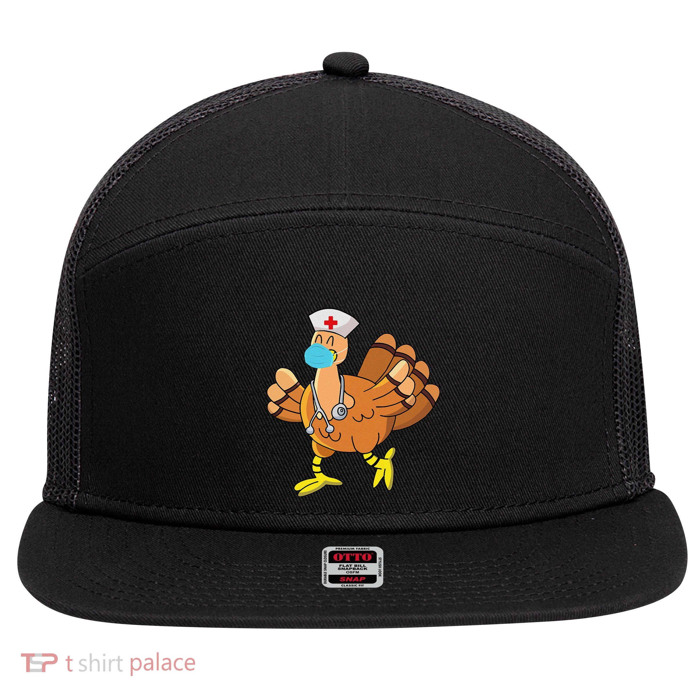 Thanksgiving Nurse Funny Turkey Scrub Gifts For Nurses 7 Panel Mesh Trucker Snapback Hat