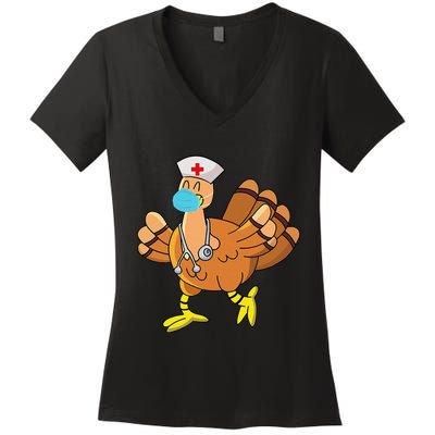 Thanksgiving Nurse Funny Turkey Scrub Gifts For Nurses Women's V-Neck T-Shirt