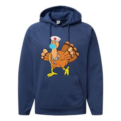 Thanksgiving Nurse Funny Turkey Scrub Gifts For Nurses Performance Fleece Hoodie