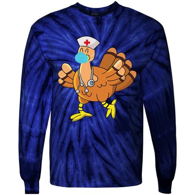 Thanksgiving Nurse Funny Turkey Scrub Gifts For Nurses Tie-Dye Long Sleeve Shirt