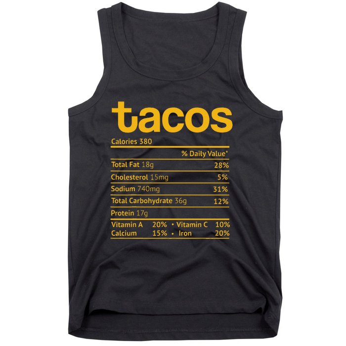 Tacos Nutrition Facts Funny Thanksgiving Christmas Food Tank Top