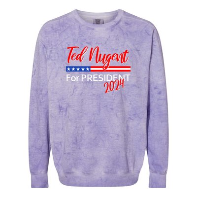 Ted Nugent For President Motor City Madman On Back Colorblast Crewneck Sweatshirt