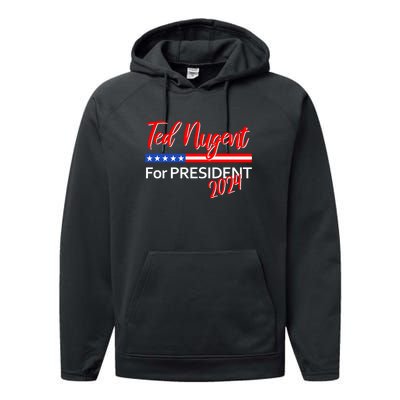 Ted Nugent For President Motor City Madman On Back Performance Fleece Hoodie