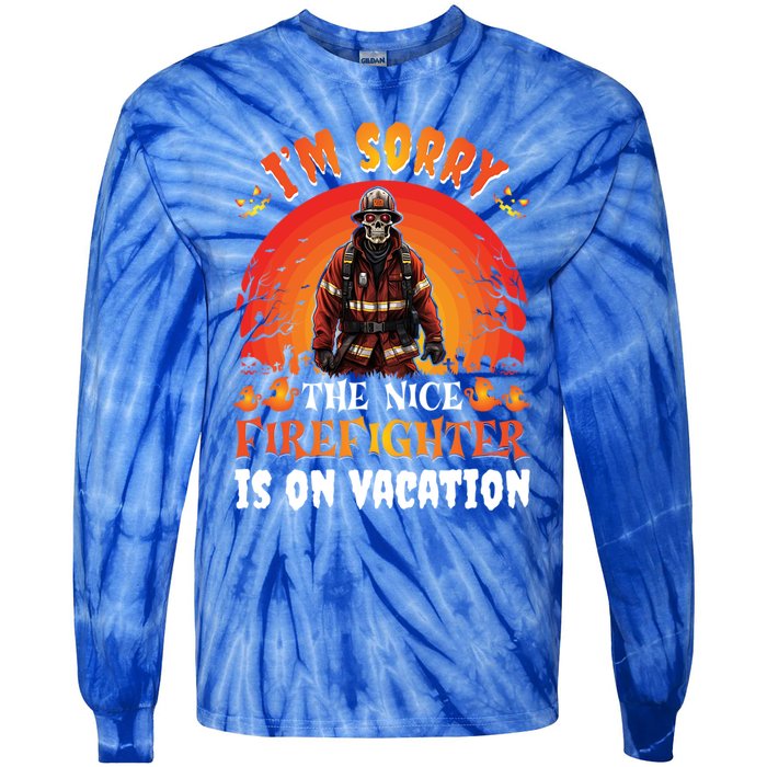 The Nice Firefighter Halloween Skeleton Costume Fire Meaningful Gift Tie-Dye Long Sleeve Shirt