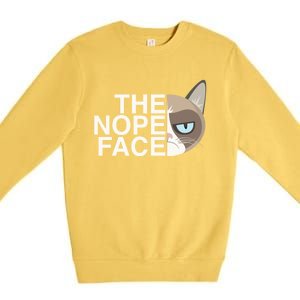 The Nope Face Funny Lazy Cat Joke Gift And Meaningful Gift Premium Crewneck Sweatshirt