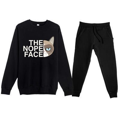 The Nope Face Funny Lazy Cat Joke Gift And Meaningful Gift Premium Crewneck Sweatsuit Set