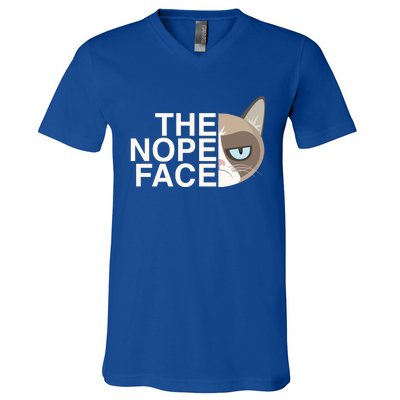 The Nope Face Funny Lazy Cat Joke Gift And Meaningful Gift V-Neck T-Shirt