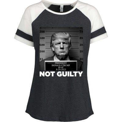 Trump not guilty Trump 2024 Mugshot Enza Ladies Jersey Colorblock Tee