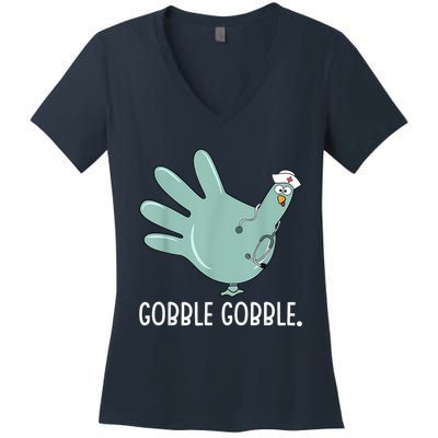 Thanksgiving Nurse Glove Turkey Nurse Thanksgiving For Nurse Women's V-Neck T-Shirt