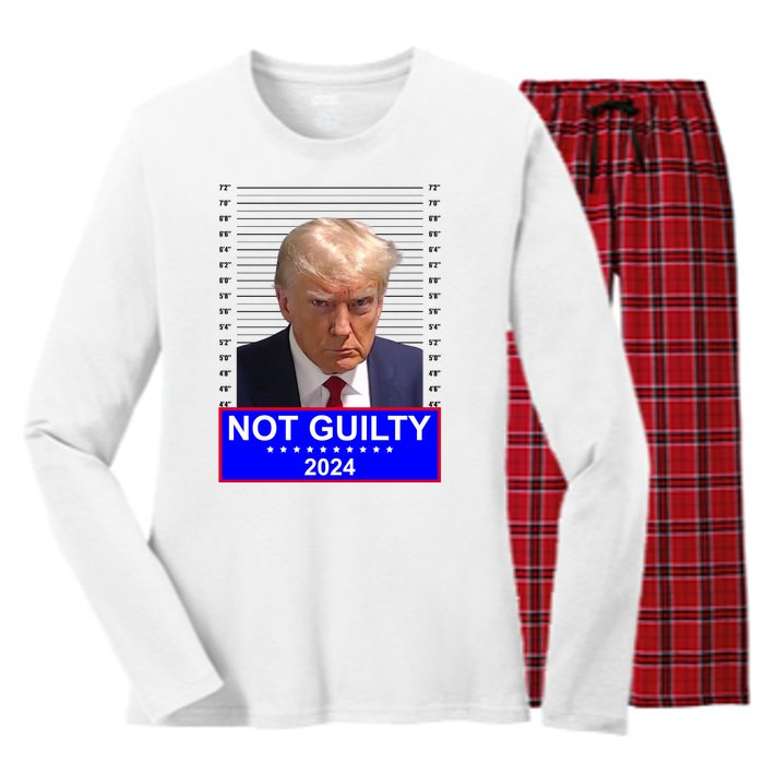 Trump Not Guilty Mugshot 2024 Election Women's Long Sleeve Flannel Pajama Set 