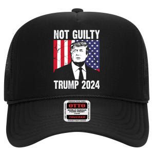 Trump Not Guilty 2024 Free Trump Usa Election High Crown Mesh Back Trucker Hat