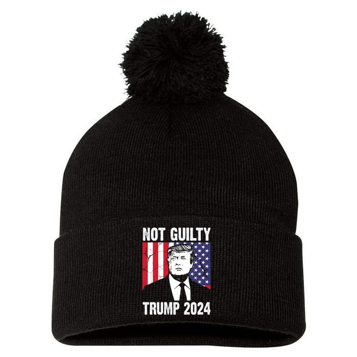 Trump Not Guilty 2024 Free Trump Usa Election Pom Pom 12in Knit Beanie