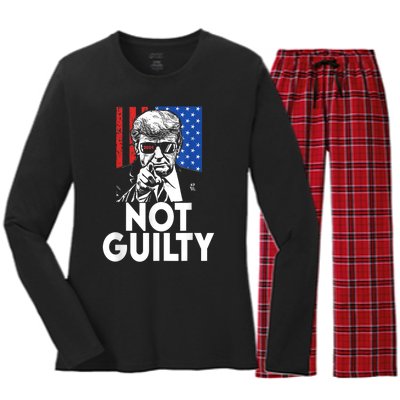 Trump Not Guilty Donald Trump 2024 Women's Long Sleeve Flannel Pajama Set 