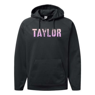 Taylor Name Grunge Custom Birthday Lady Performance Fleece Hoodie