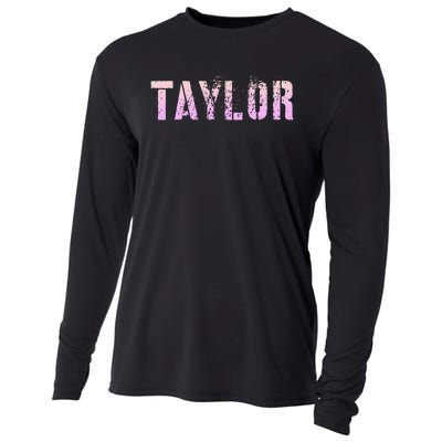 Taylor Name Grunge Custom Birthday Lady Cooling Performance Long Sleeve Crew