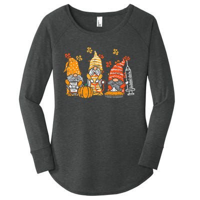 Thanksgiving Nurse Gnomes Fall Scrub Autumn RN Women's Perfect Tri Tunic Long Sleeve Shirt