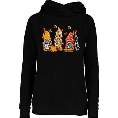 Thanksgiving Nurse Gnomes Fall Scrub Autumn RN Womens Funnel Neck Pullover Hood