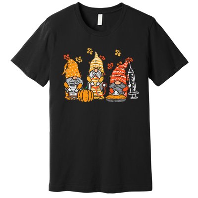 Thanksgiving Nurse Gnomes Fall Scrub Autumn RN Premium T-Shirt