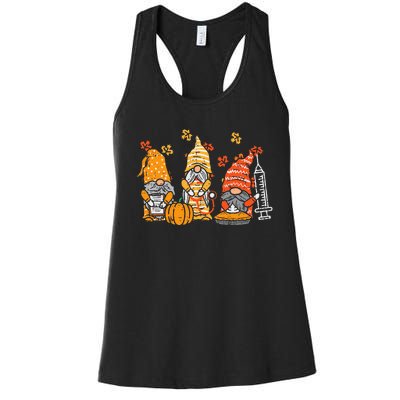 Thanksgiving Nurse Gnomes Fall Scrub Autumn RN Women's Racerback Tank