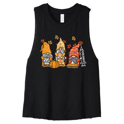 Thanksgiving Nurse Gnomes Fall Scrub Autumn RN Women's Racerback Cropped Tank