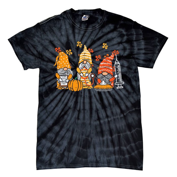 Thanksgiving Nurse Gnomes Fall Scrub Autumn RN Tie-Dye T-Shirt