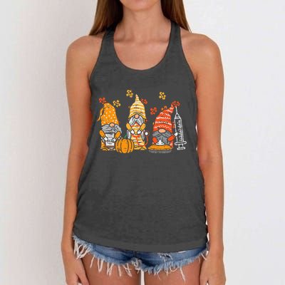 Thanksgiving Nurse Gnomes Fall Scrub Autumn RN Women's Knotted Racerback Tank