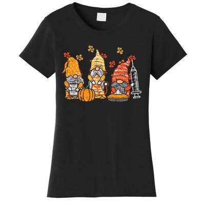 Thanksgiving Nurse Gnomes Fall Scrub Autumn RN Women's T-Shirt