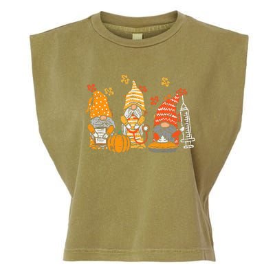 Thanksgiving Nurse Gnomes Fall Scrub Autumn RN Garment-Dyed Women's Muscle Tee