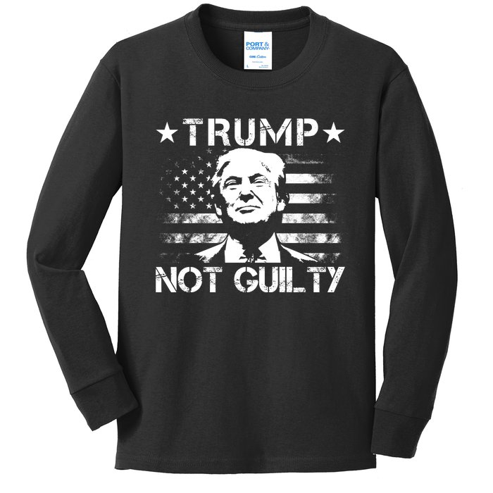 Trump Not Guilty Pro Trump Supporter American Flag Kids Long Sleeve Shirt