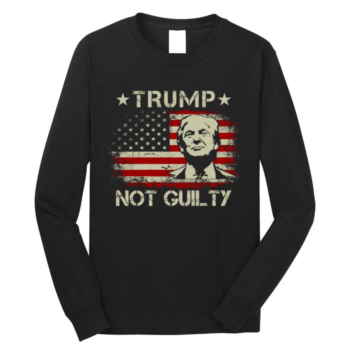 Trump Not Guilty, Free Trump, Pro Trump Supporter American Flag Long Sleeve Shirt