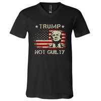 Trump Not Guilty, Free Trump, Pro Trump Supporter American Flag V-Neck T-Shirt