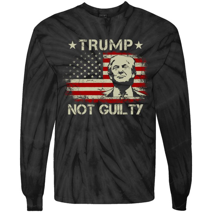 Trump Not Guilty, Free Trump, Pro Trump Supporter American Flag Tie-Dye Long Sleeve Shirt