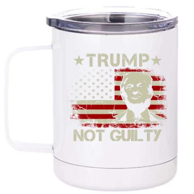 Trump Not Guilty, Free Trump, Pro Trump Supporter American Flag 12 oz Stainless Steel Tumbler Cup