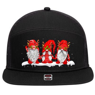 Three Nordic Gnomes Winter Christmas Swedish Elves TShirt 7 Panel Mesh Trucker Snapback Hat