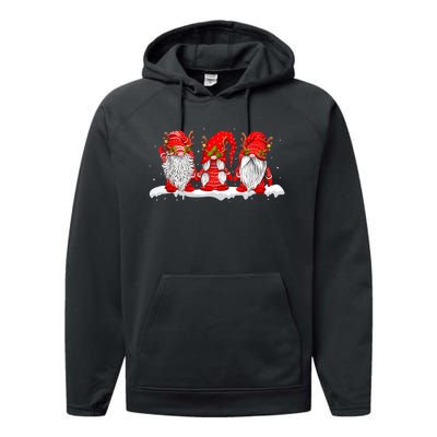 Three Nordic Gnomes Winter Christmas Swedish Elves TShirt Performance Fleece Hoodie