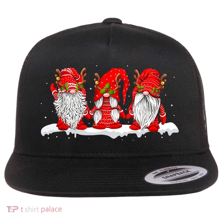 Three Nordic Gnomes Winter Christmas Swedish Elves TShirt Flatbill Hat